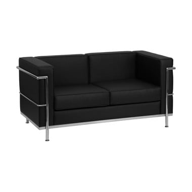 Contemporary Black Leather Love Seat with Metal Encasing Frame image