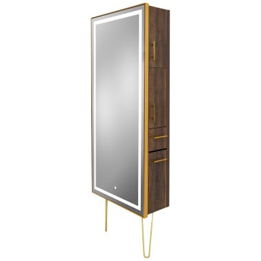 Pibbs 9220 Lumina Gold Frame LED Salon Mirror & Storage Server w/ Legs image