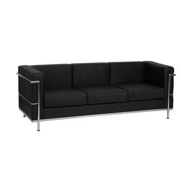 Contemporary Black Leather Sofa with Metal Encasing Frame image