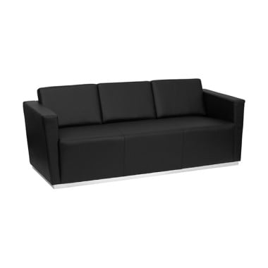 Contemporary Black Leather Sofa with Stainless Steel Base image