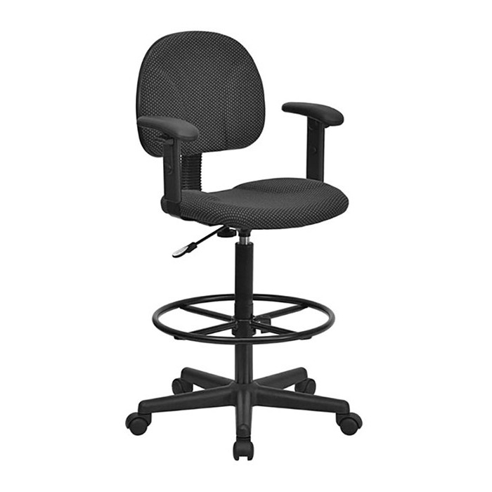 Black Patterned Fabric Ergonomic Stool with Arms