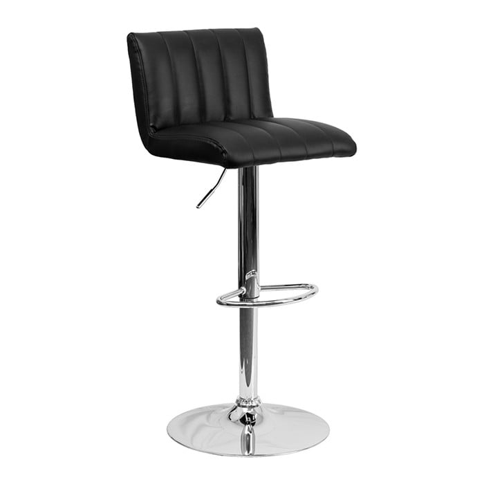 Contemporary Black Vinyl Stool w/ Lines