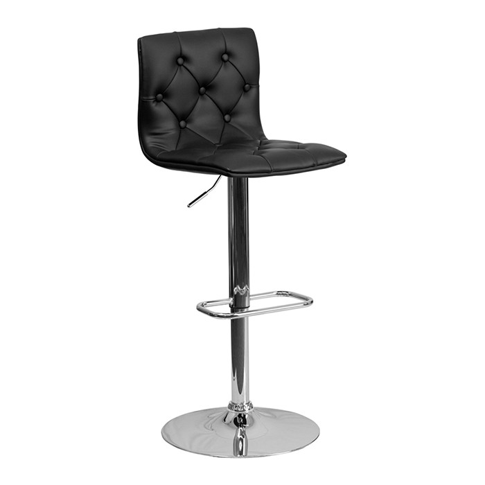 Contemporary Tufted Vinyl Adjustable Stool with Chrome Base