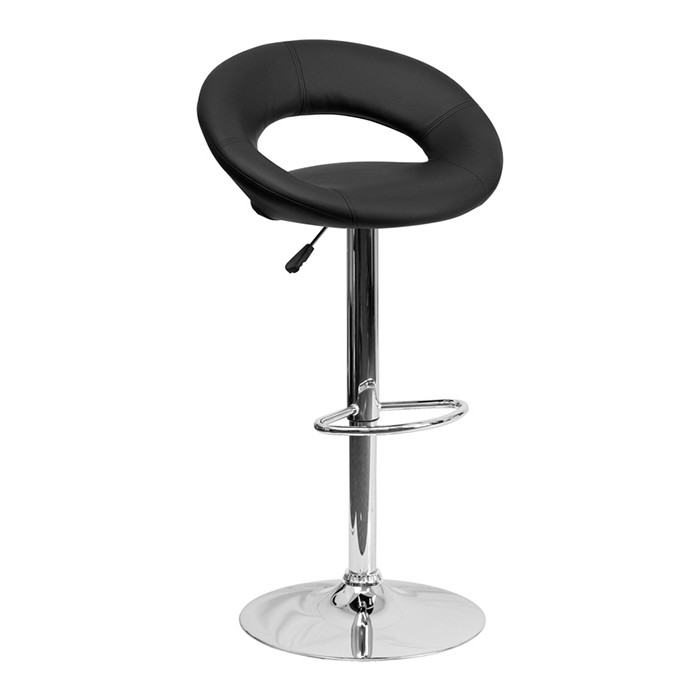 Contemporary Rounded Back Adjustable Stool with Chrome Base