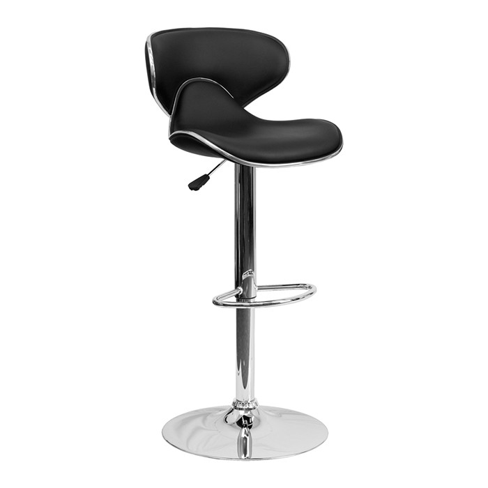 Contemporary Cozy Mid-Back Adjustable Stool with Chrome Base