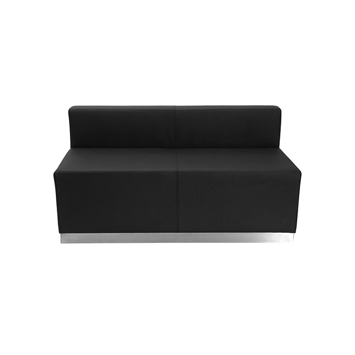 Black Leather Loveseat with Brushed Stainless Steel Base