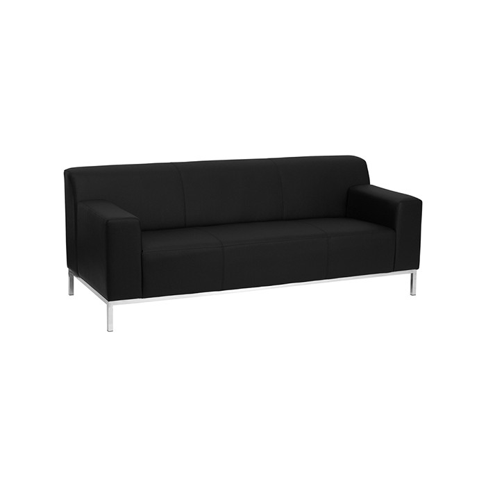 Contemporary Black Leather Sofa with Stainless Steel Frame