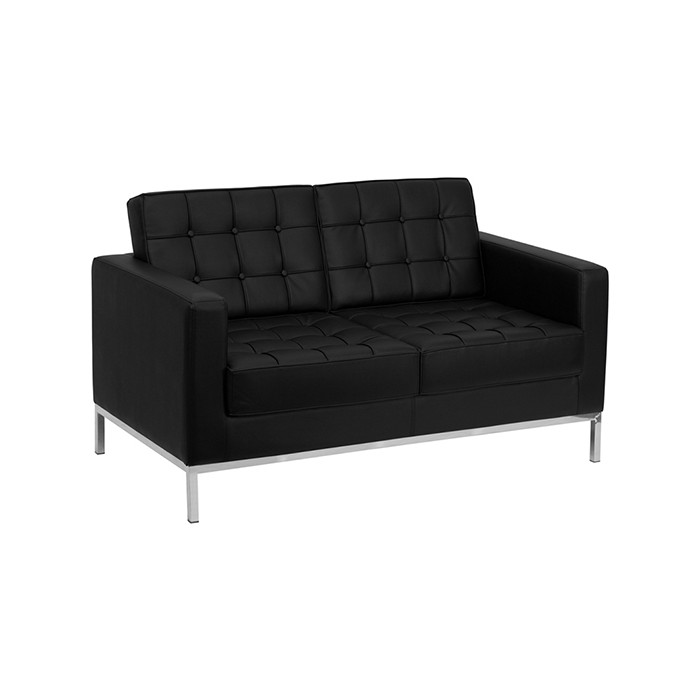 Lacey Black Leather Love Seat with Stainless Steel Frame