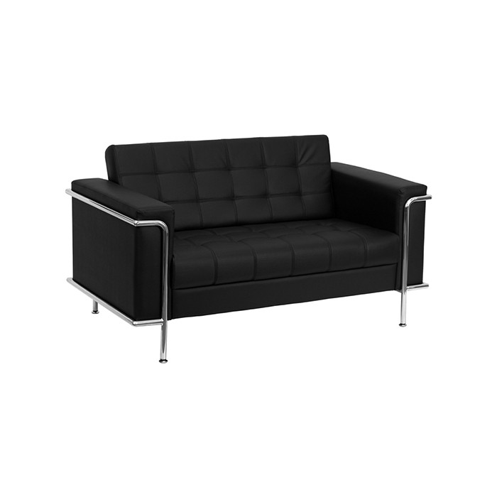 Contemporary Leather Love Seat with Encasing Frame