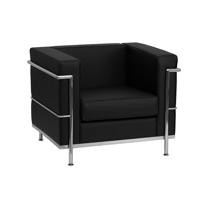 Contemporary Black Leather Chair with Metal Encasing Frame