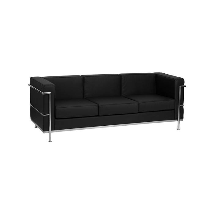 Contemporary Black Leather Sofa with Metal Encasing Frame