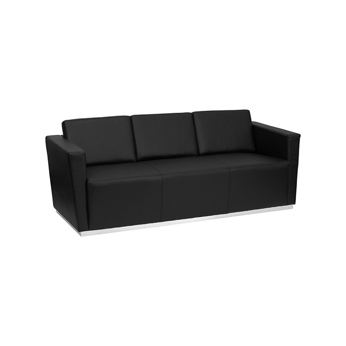 Contemporary Black Leather Sofa with Stainless Steel Base